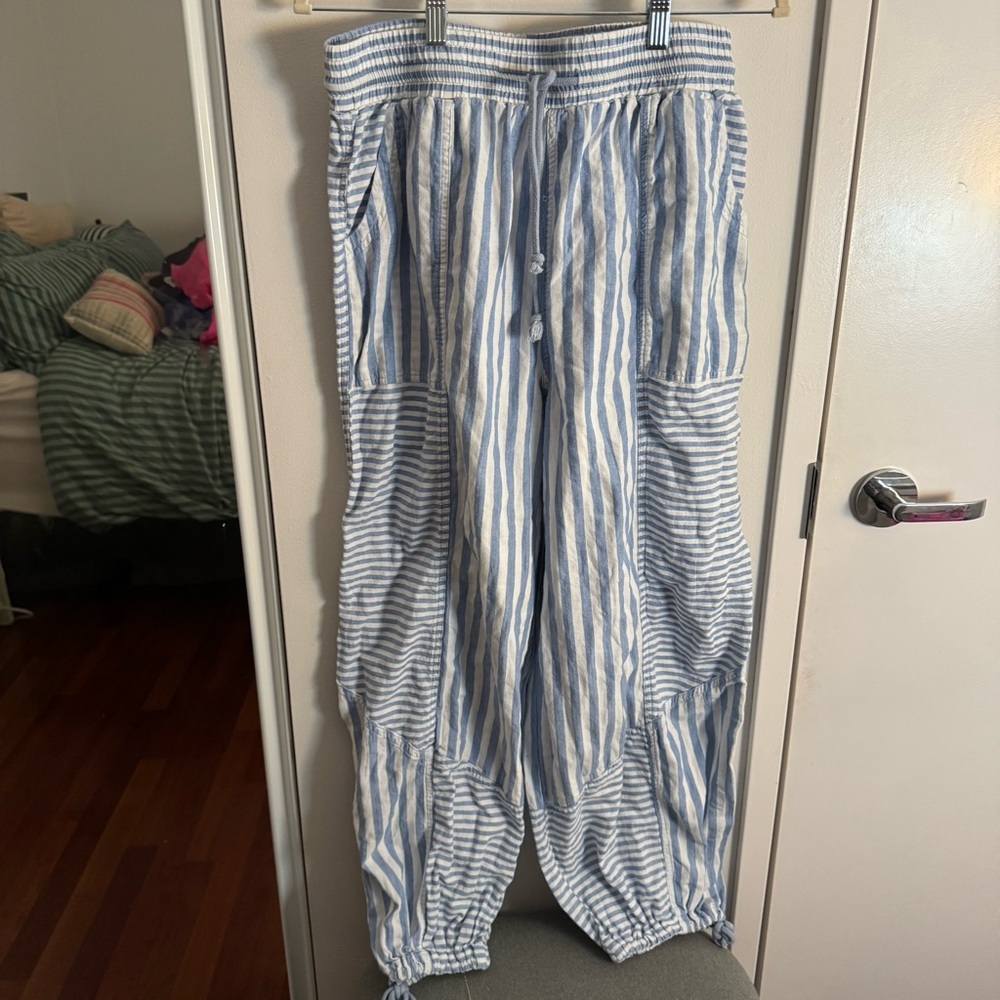 Promesa Jump for Joy Striped Drawstring Parachute Balloon Pants - Blue & White - Picture 3 of 8